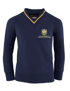 St Norbert's Catholic Primary School - Navy Blue V-Neck Sweatshirt with Gold Edge