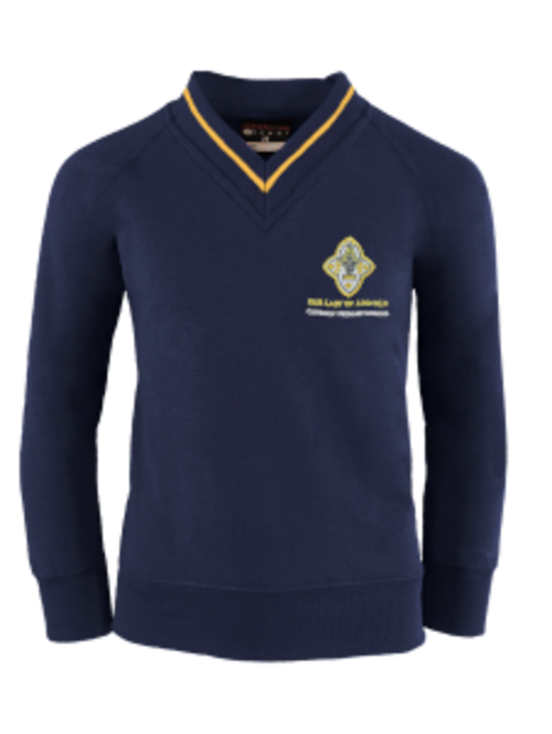 Our Lady of Lincoln - Navy Blue V-Neck Sweatshirt with Gold Edge