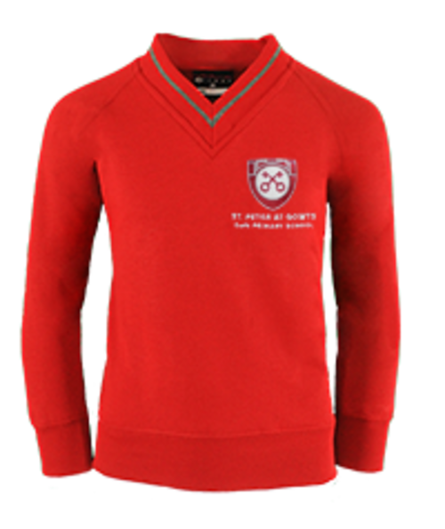 St Peter at Gowts Primary School - Red V-Neck Sweatshirt with Grey Edge