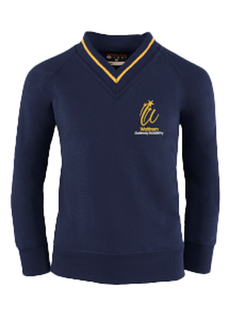 Waltham Gateway Academy - Navy Blue V-Neck Sweatshirt with Gold Edge