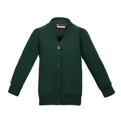 Girls School Sweatshirt Cardigan in Bottle Green