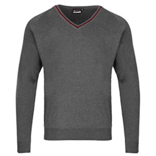 Grey V-Neck Jumper with Maroon Edge