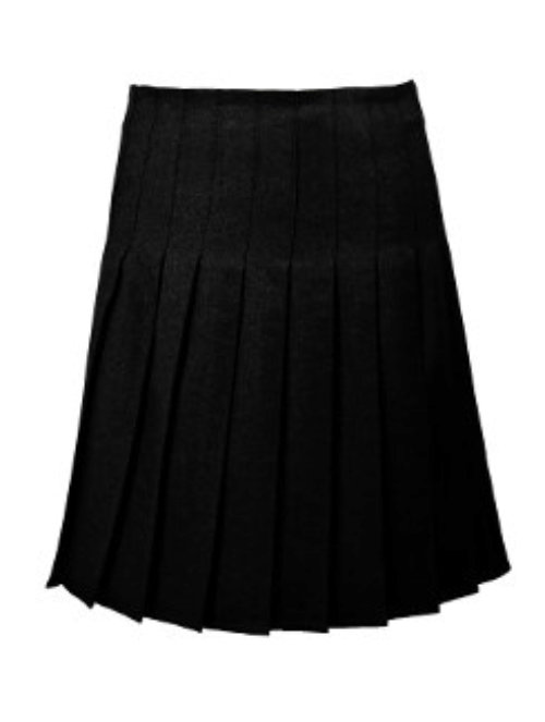 Stitched Down Pleated Skirt with Adjustable Waistband in Black