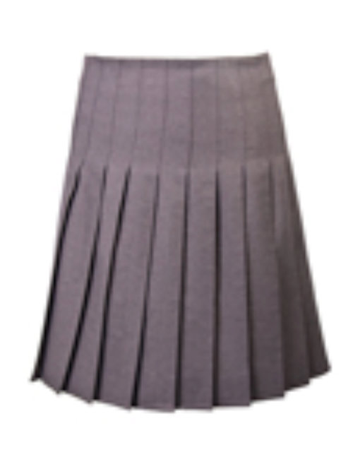 Stitched Down Pleated Skirt with Adjustable Waistband in Grey