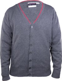 BOYS - Smart Knitted School Cardigan in Grey with Red Edge