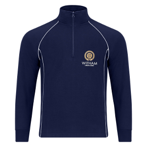Priory WITHAM Academy - Navy with White piping 1/4 Zip Top